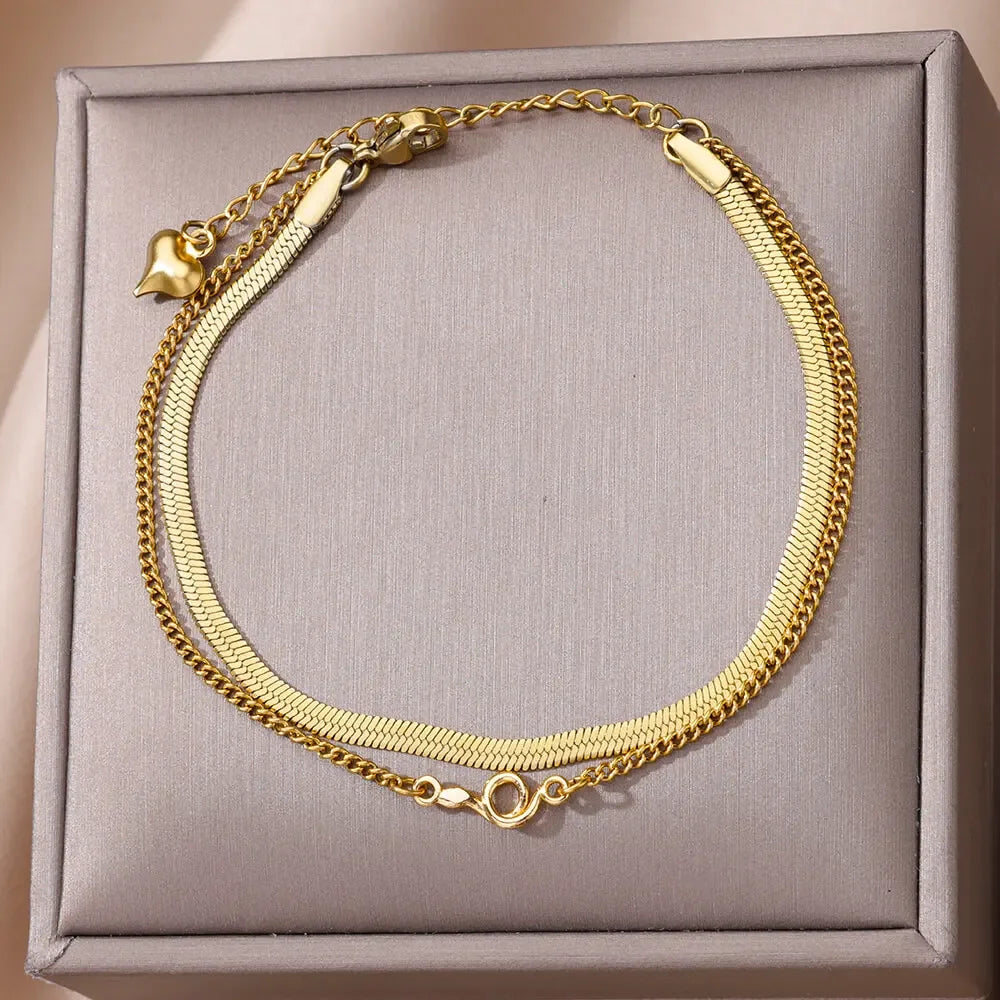 Snake Double Layer Stainless Steel Anklet