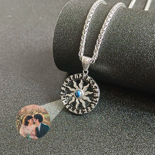 Vintage Sunflower Projection Necklace Custom Photo Pendant
