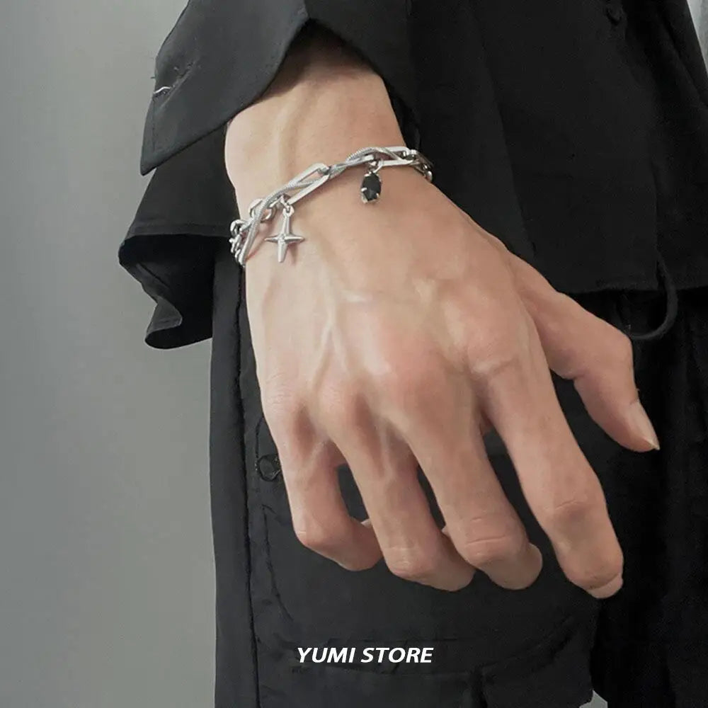 Retro Black Star Titanium Steel Bracelet – Trendy Hip Hop Unisex Jewelry