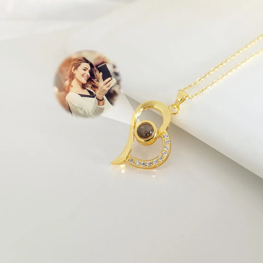 Personalized Necklace with Heart Photo Projection Pendant