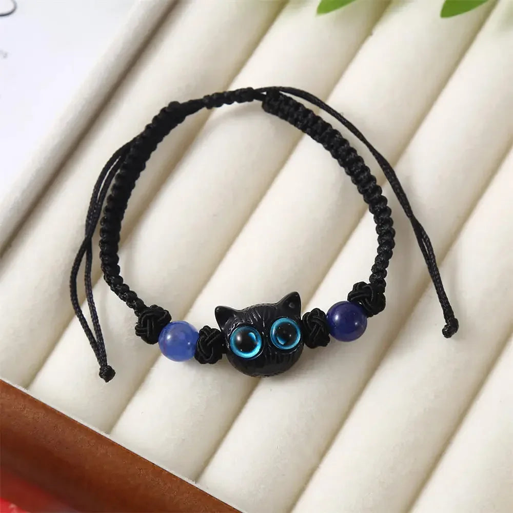 Fashion Luminous Beads Couple Bracelets with Glow-In-The-Dark Cat Charm