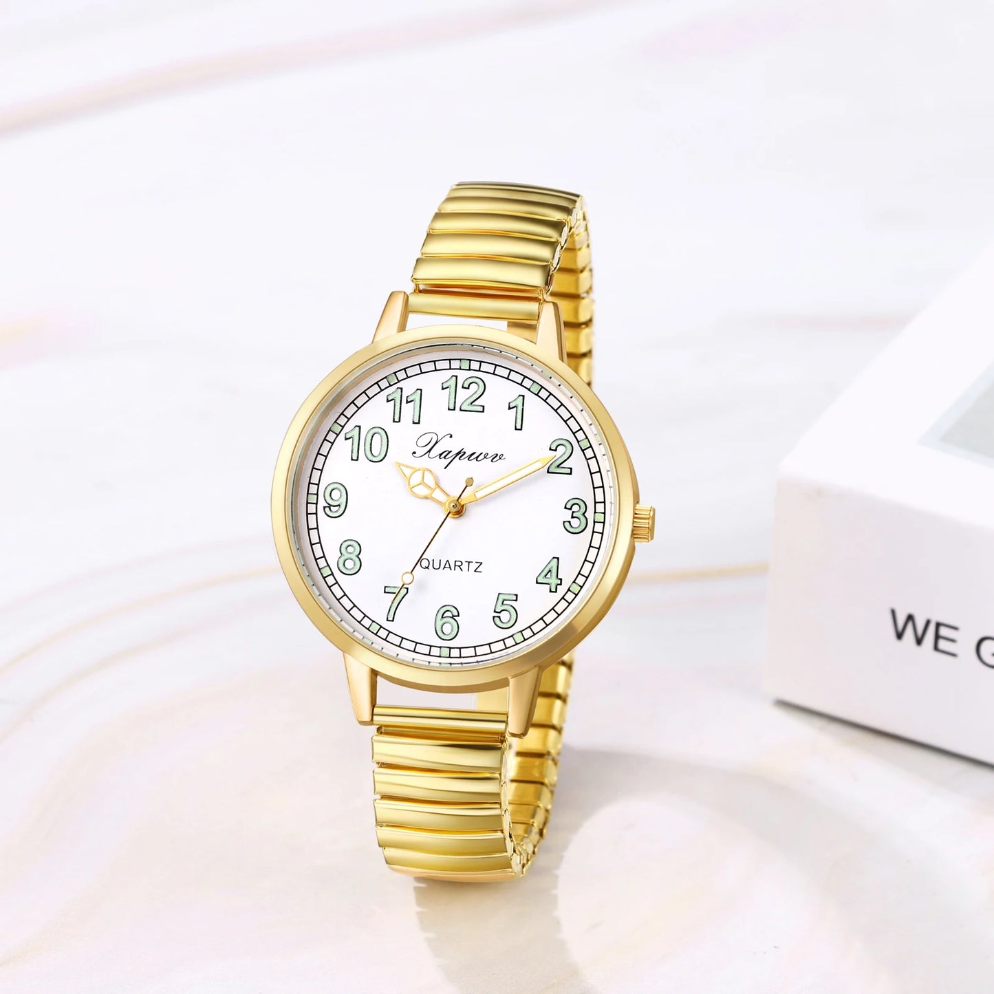 Elastic Stainless Steel Women’s Waterproof Watch with Luminous Hands