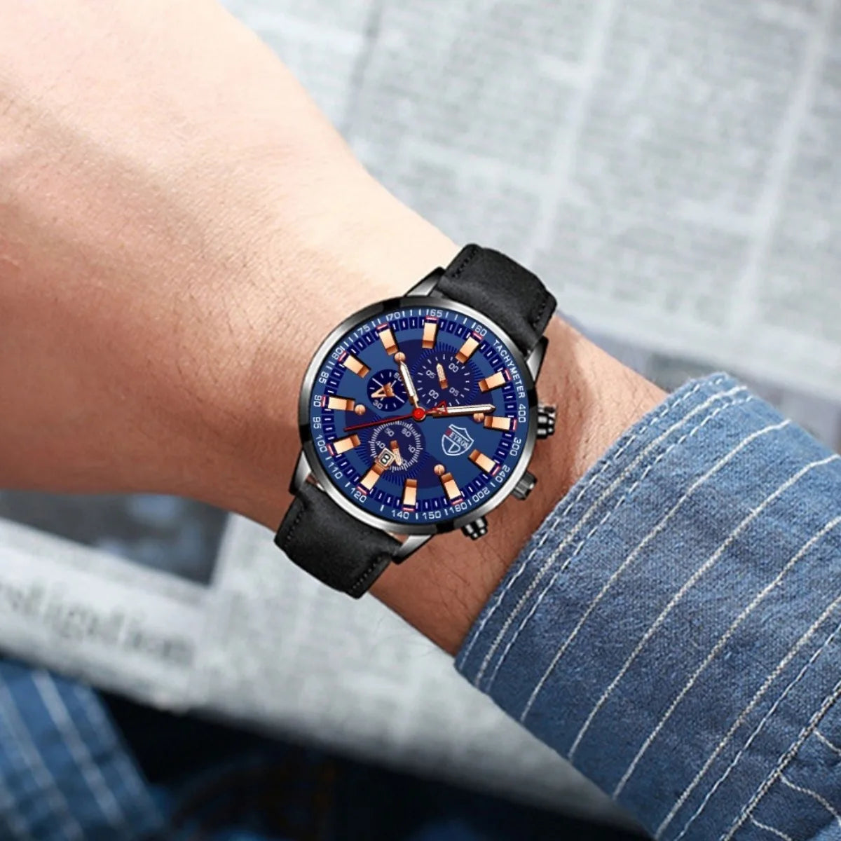 4-Piece Men’s Quartz Watch Set with PU Leather Straps