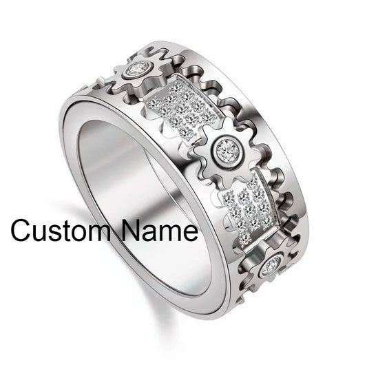 Personalized Spinner Gemstone Gear Ring
