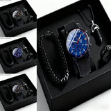 4-Piece Men’s Quartz Watch Set with PU Leather Straps
