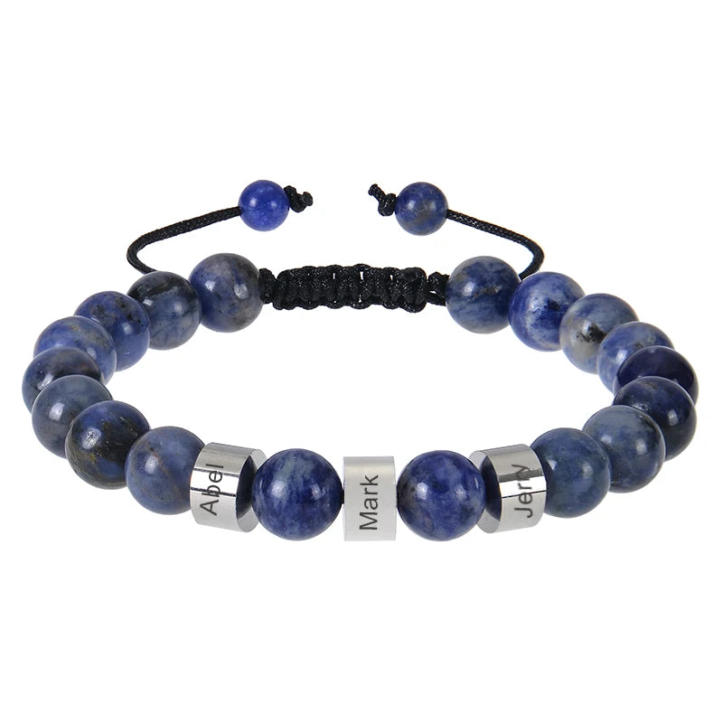 Personalized Tiger Eye Beaded Bracelet – Custom Engraved Stainless Steel Name Jewelry