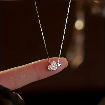 Korea Ins Shiny Inlaid Zirconia Double Love Pendant Necklace