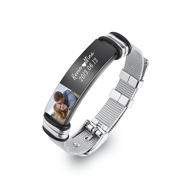 Custom Photo Text Bracelet Personalized Stainless Steel