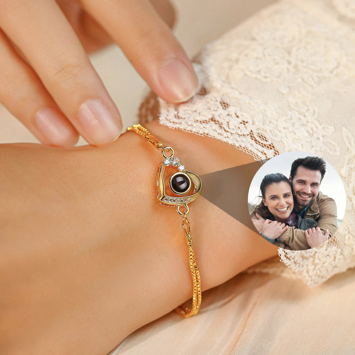 18K Gold Personalized Projection Bracelet  Custom Photo Love Bracelet for Women