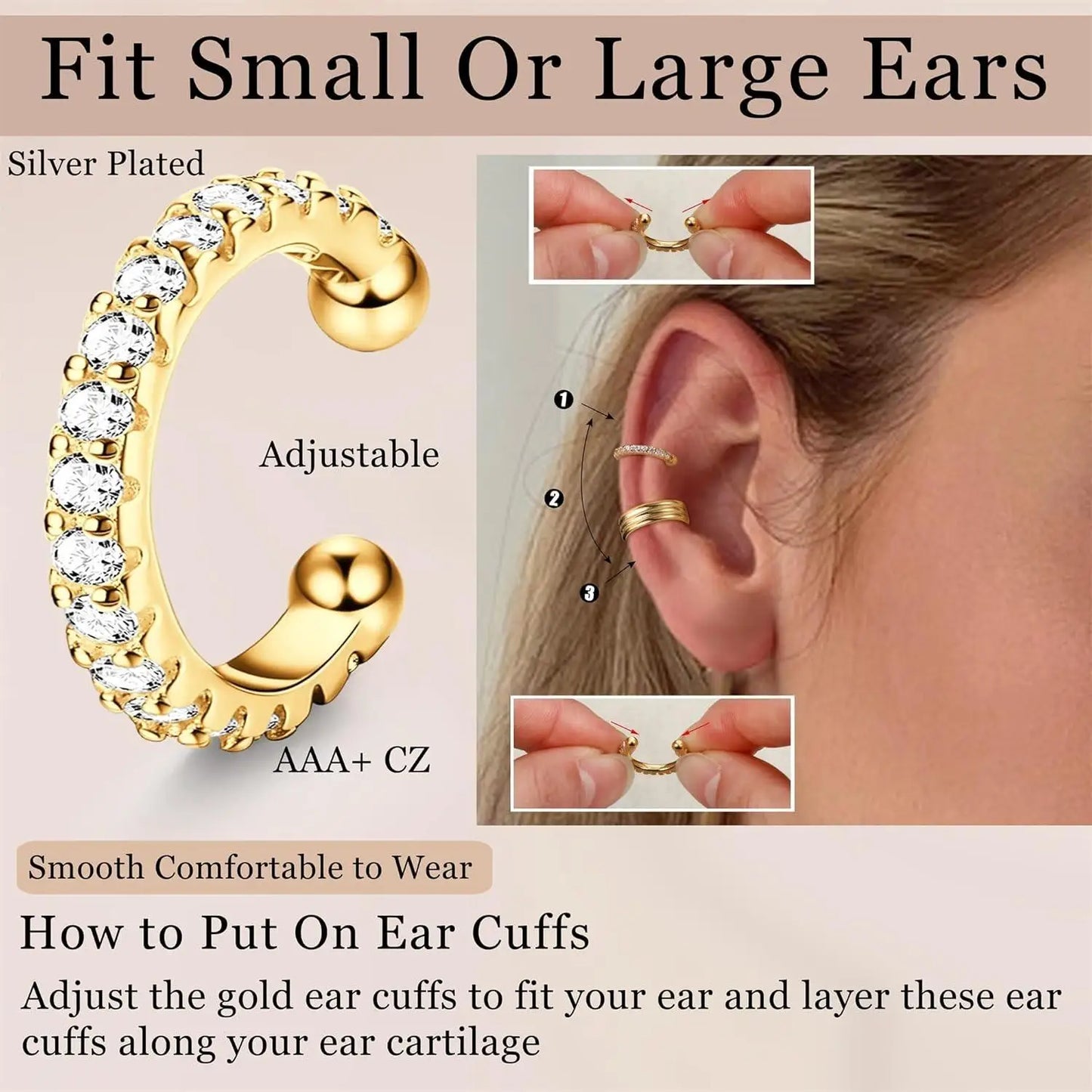 9Pcs 14K Gold Plated Non-Piercing Ear Cuff Set