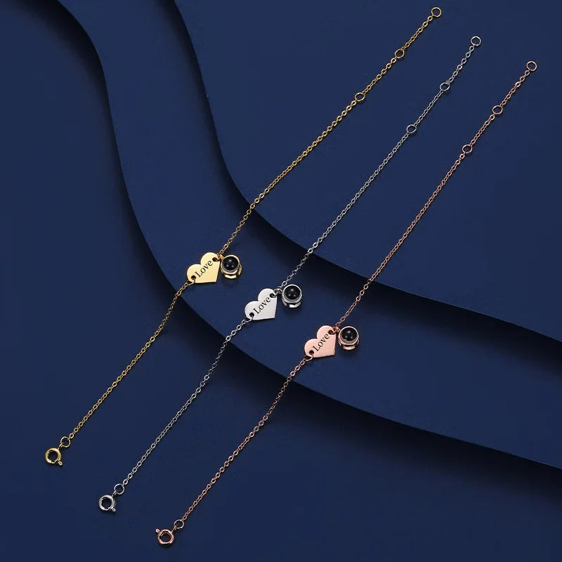 Custom Photo Projection Bracelet Stainless Steel Heart Zircon Jewelry