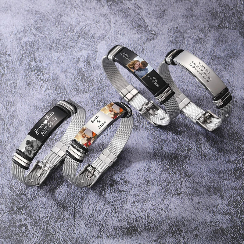 Custom Photo Text Bracelet Personalized Stainless Steel