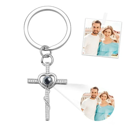 Personalized Photo Projection Cross Keychain