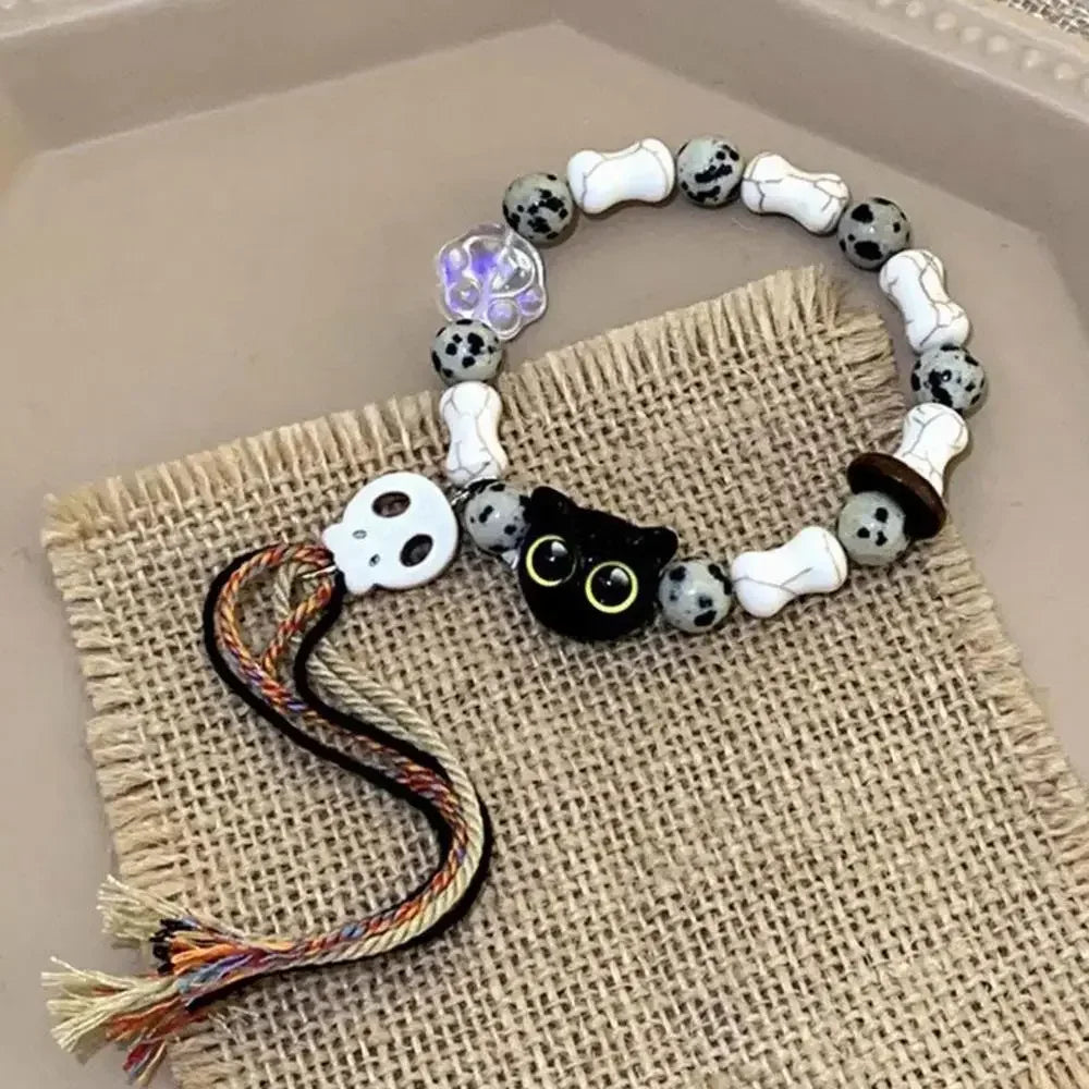 Fashion Luminous Beads Couple Bracelets with Glow-In-The-Dark Cat Charm