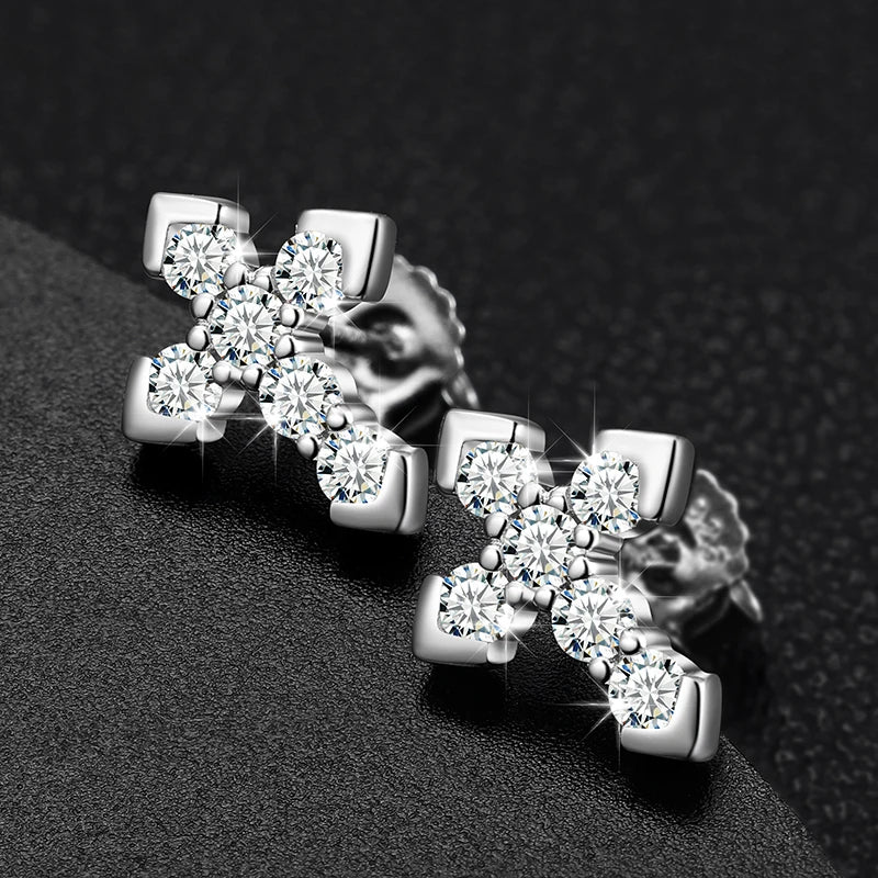 Moissanite Skeleton Cross Earrings