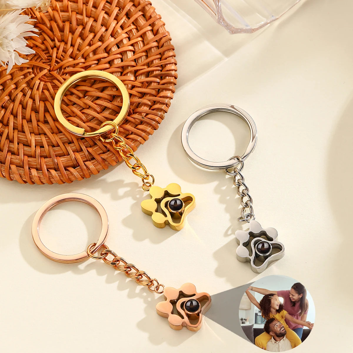 Customizable Photo Projection Keychain Dog Paw Pendant