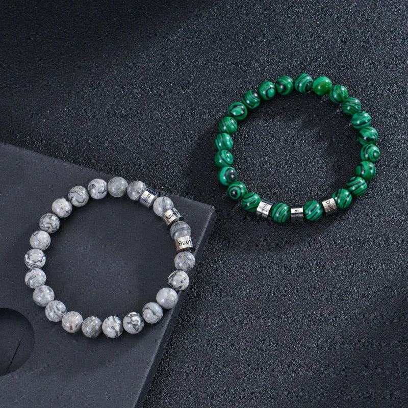 Personalized Tiger Eye Beaded Bracelet – Custom Engraved Stainless Steel Name Jewelry