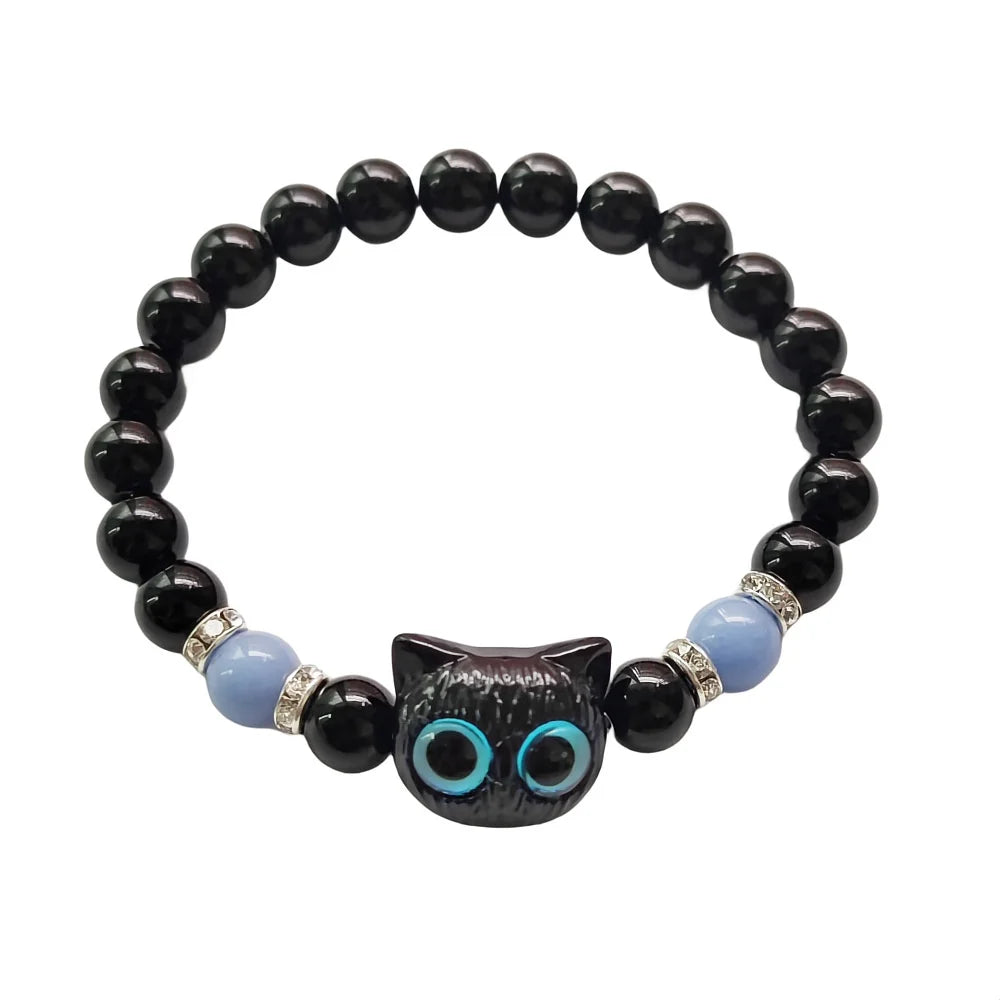 Fashion Luminous Beads Couple Bracelets with Glow-In-The-Dark Cat Charm