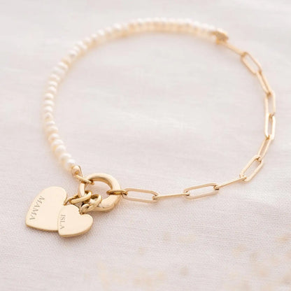 Custom Freshwater Pearl Double Heart Name Bracelet