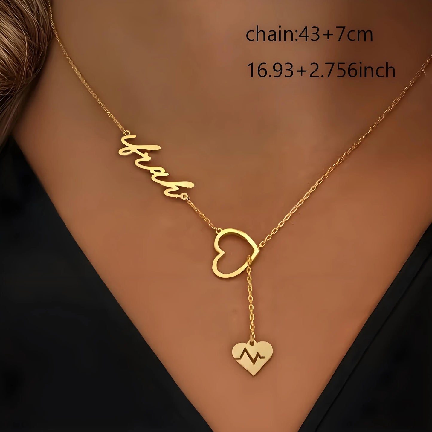 Personalized Couple Heartbeat Name Necklace – Custom Y-Shaped Chain Jewelry