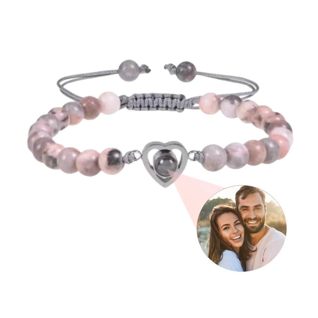 Custom Projection Photo Bracelet 6mm Natural Stone Circle Pendant