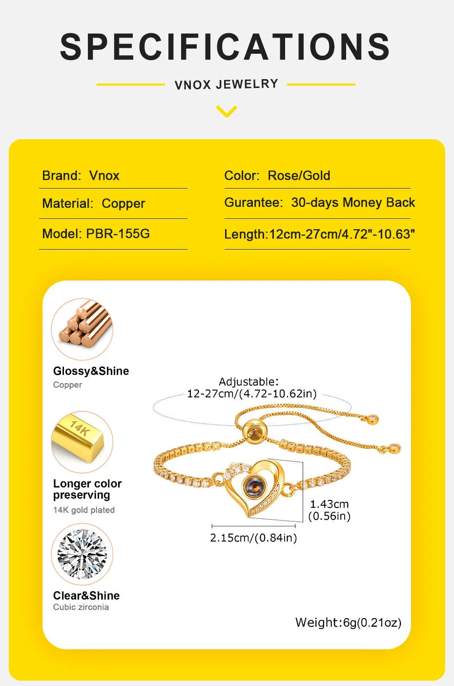 Vnox Custom Photo Projection Bracelet