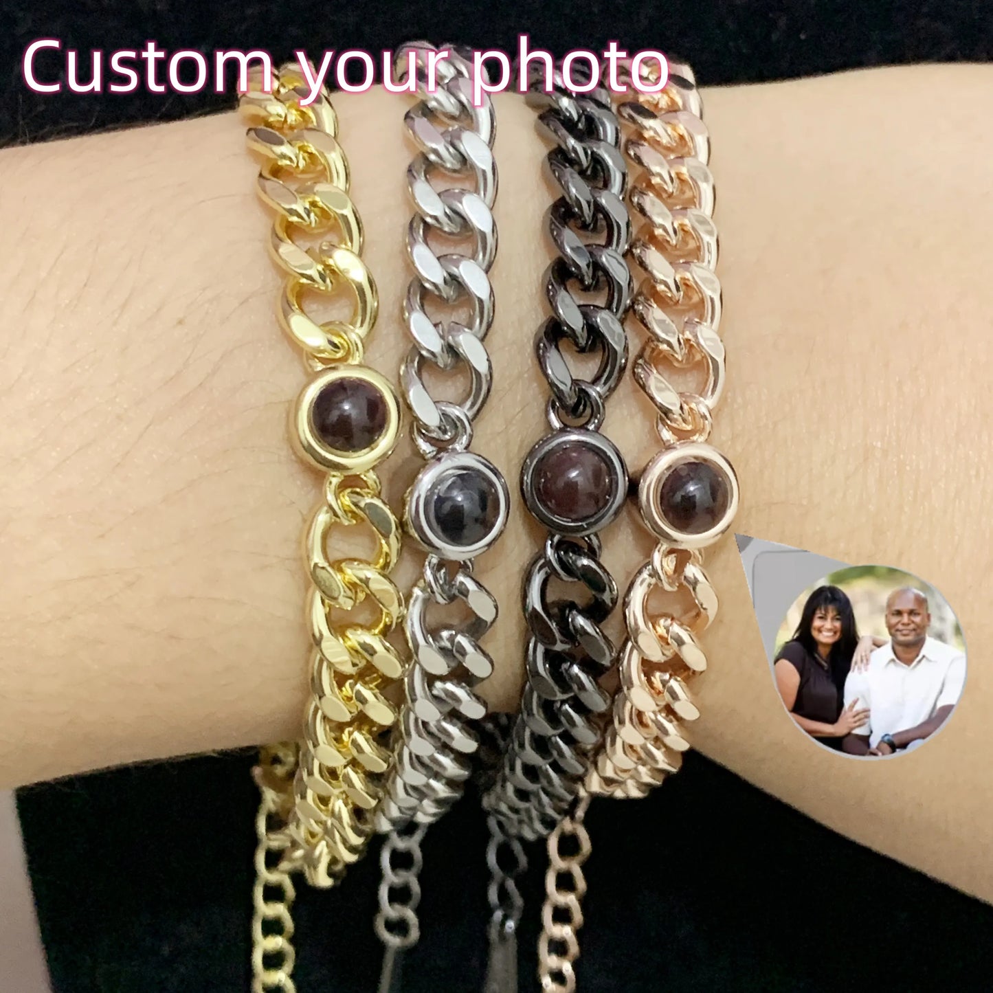 Stainless Cuban Bracelet Personalized Circle Photo Bracelet