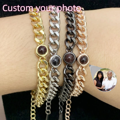 Stainless Cuban Bracelet Personalized Circle Photo Bracelet