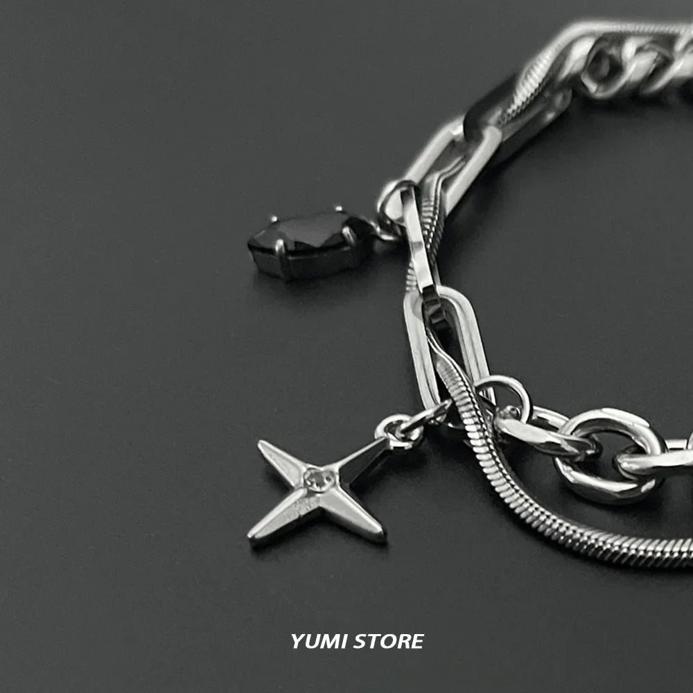 Retro Black Star Titanium Steel Bracelet – Trendy Hip Hop Unisex Jewelry