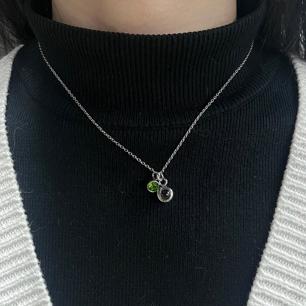 Birthstone Jewelry Custom Photo Projection Necklace Stainless Steel