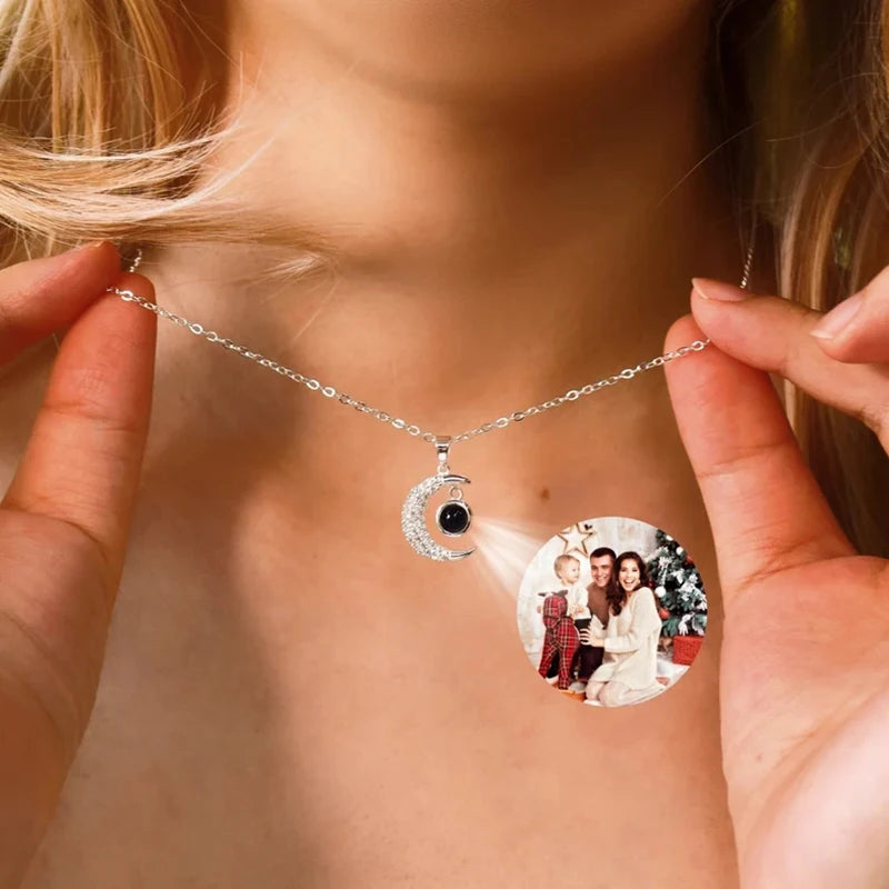 Custom Projection Photo Necklace Trendy Star Moon