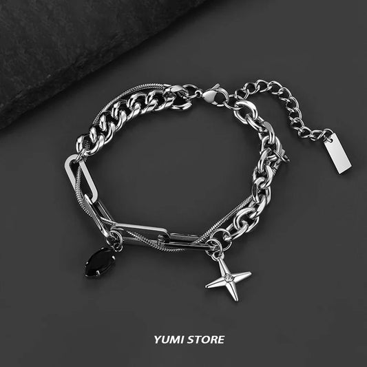 Retro Black Star Titanium Steel Bracelet – Trendy Hip Hop Unisex Jewelry
