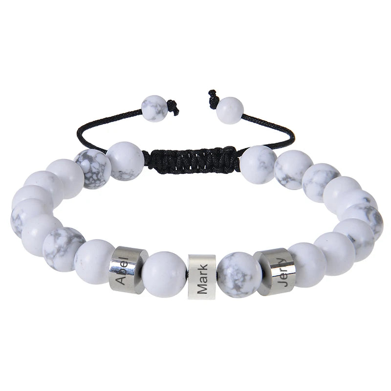 Personalized Tiger Eye Beaded Bracelet – Custom Engraved Stainless Steel Name Jewelry