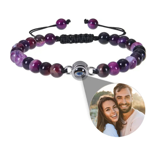 Custom Projection Photo Bracelet 6mm Natural Stone Circle Pendant