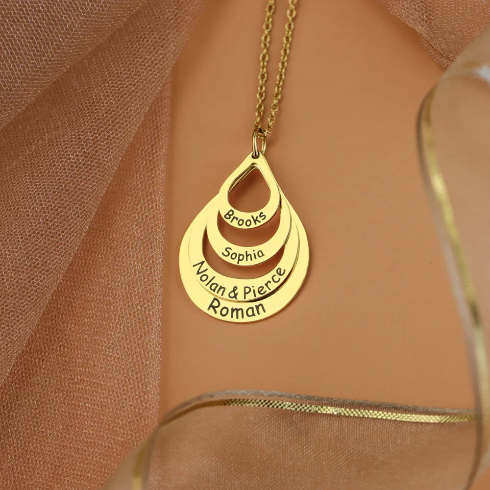 Water Drop Pendant Personalized Engrave 4 Names