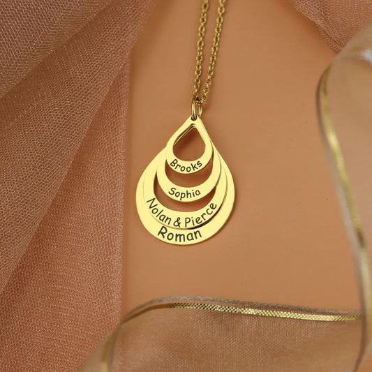 Water Drop Pendant Personalized Engrave 4 Names