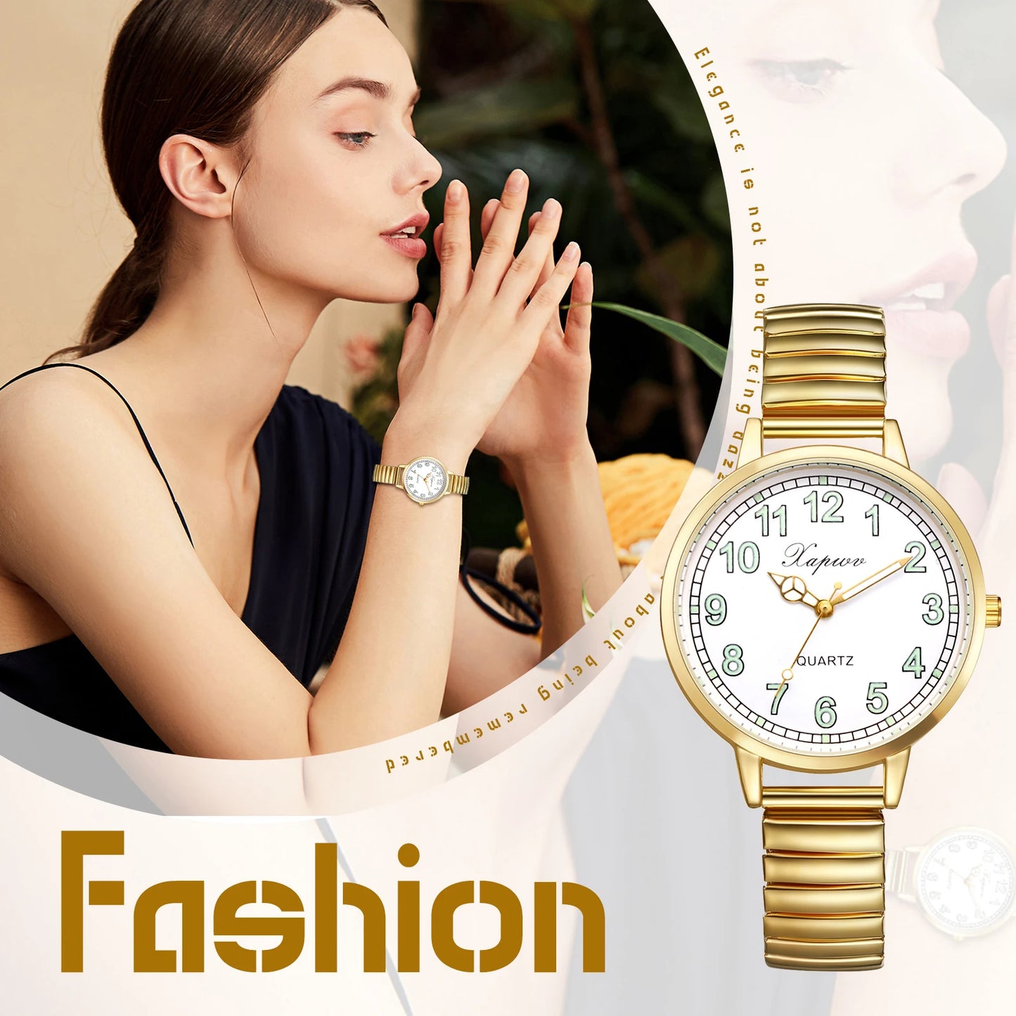 Elastic Stainless Steel Women’s Waterproof Watch with Luminous Hands