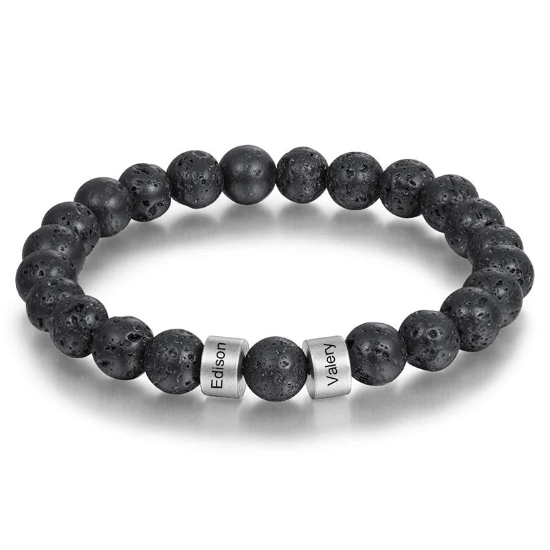 Personalized Tiger Eye Beaded Bracelet – Custom Engraved Stainless Steel Name Jewelry