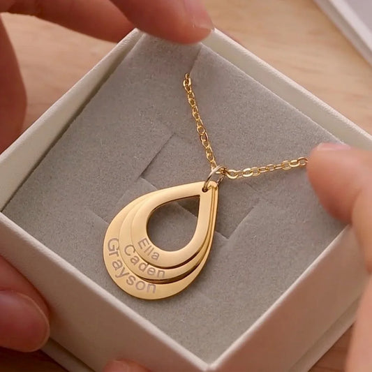 Water Drop Pendant Personalized Engrave 4 Names
