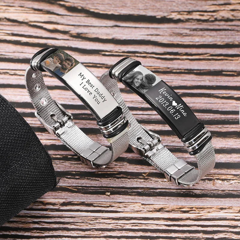 Custom Photo Text Bracelet Personalized Stainless Steel
