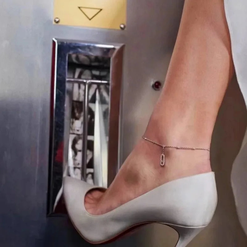 925 Sterling Silver Anklet with Moving Diamonds