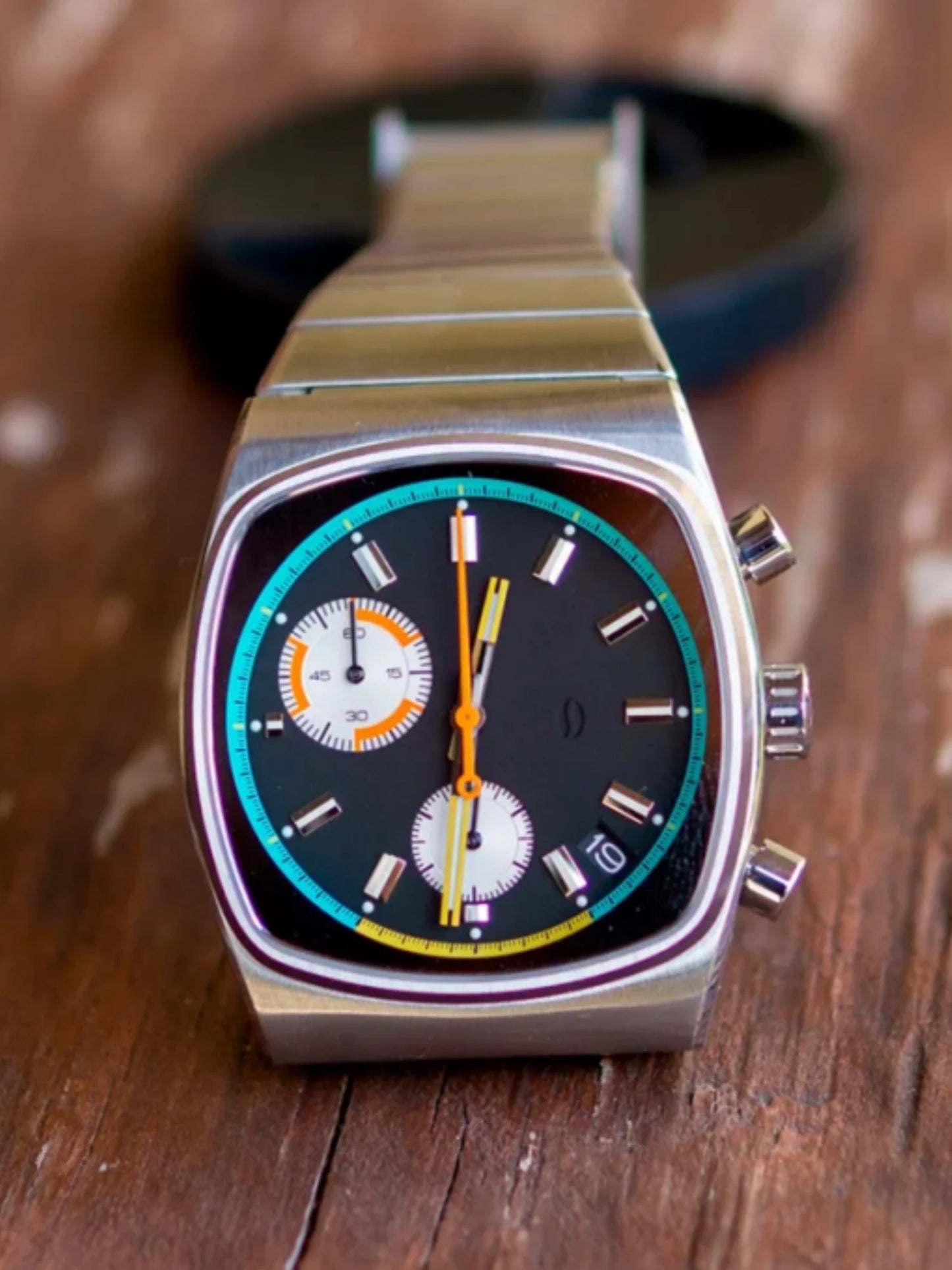 Black Square Sports Watch with Stainless Steel Strap