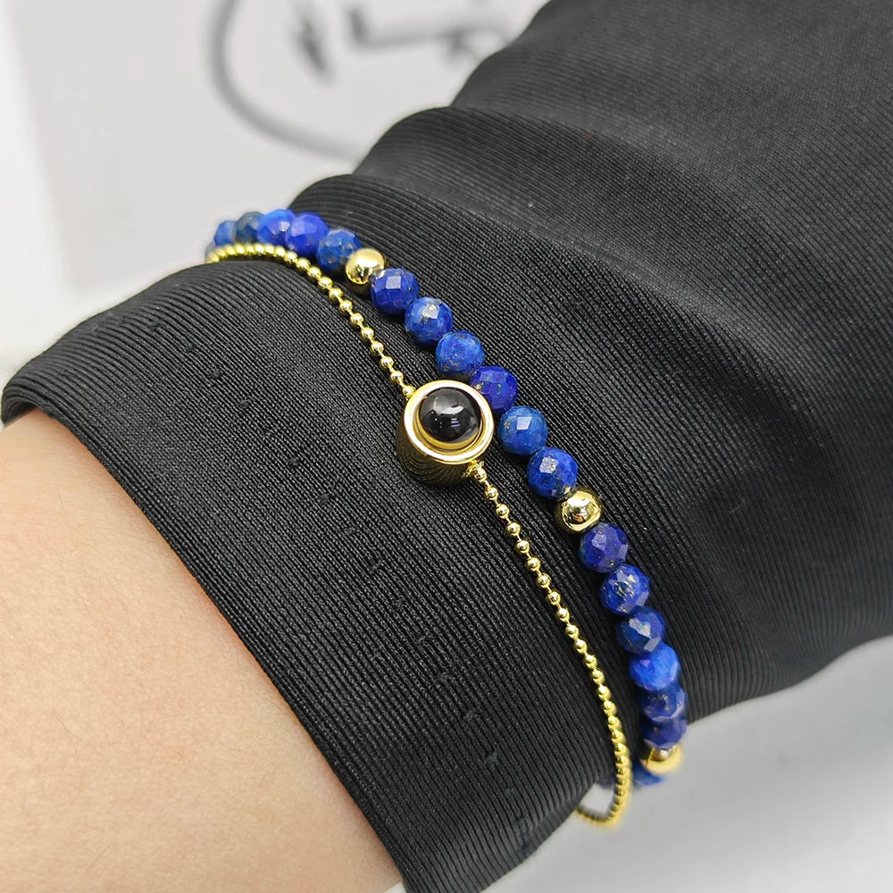 Personalized Photo Projection Bracelet Colorful Natural Crystal Stone Beads