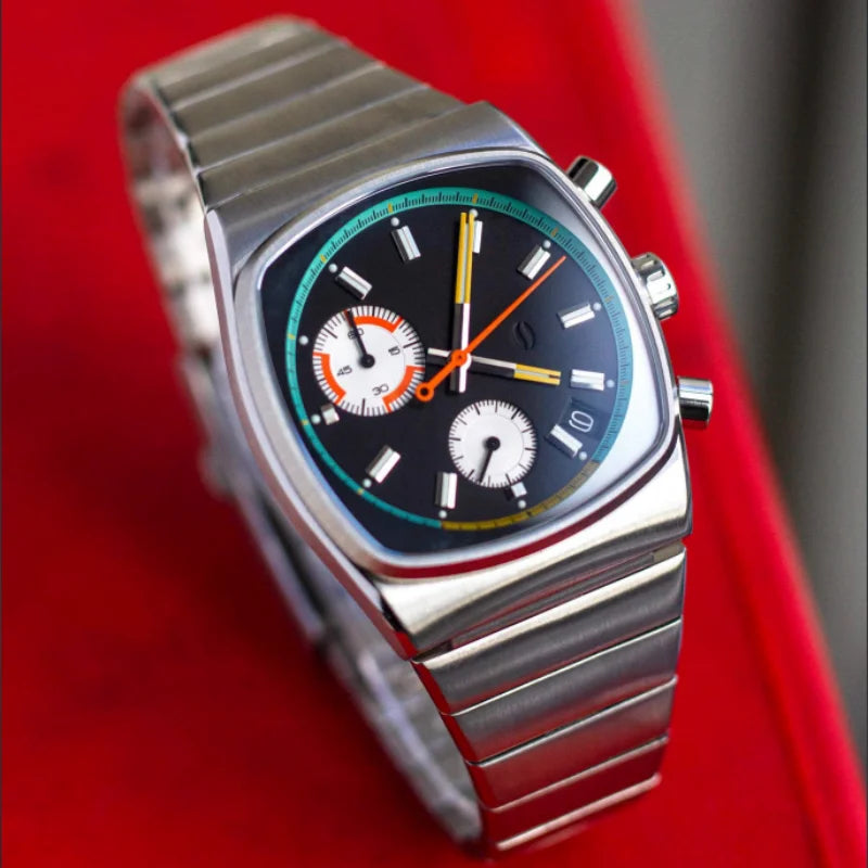 Black Square Sports Watch with Stainless Steel Strap