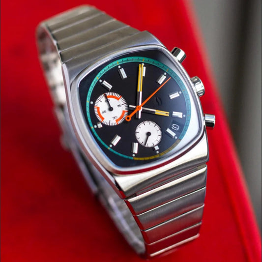 Black Square Sports Watch with Stainless Steel Strap