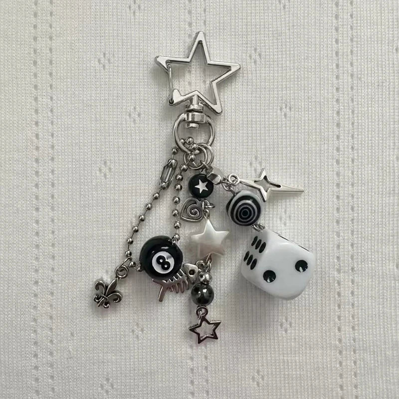 Handmade Edgy Black & White Dice Keychain