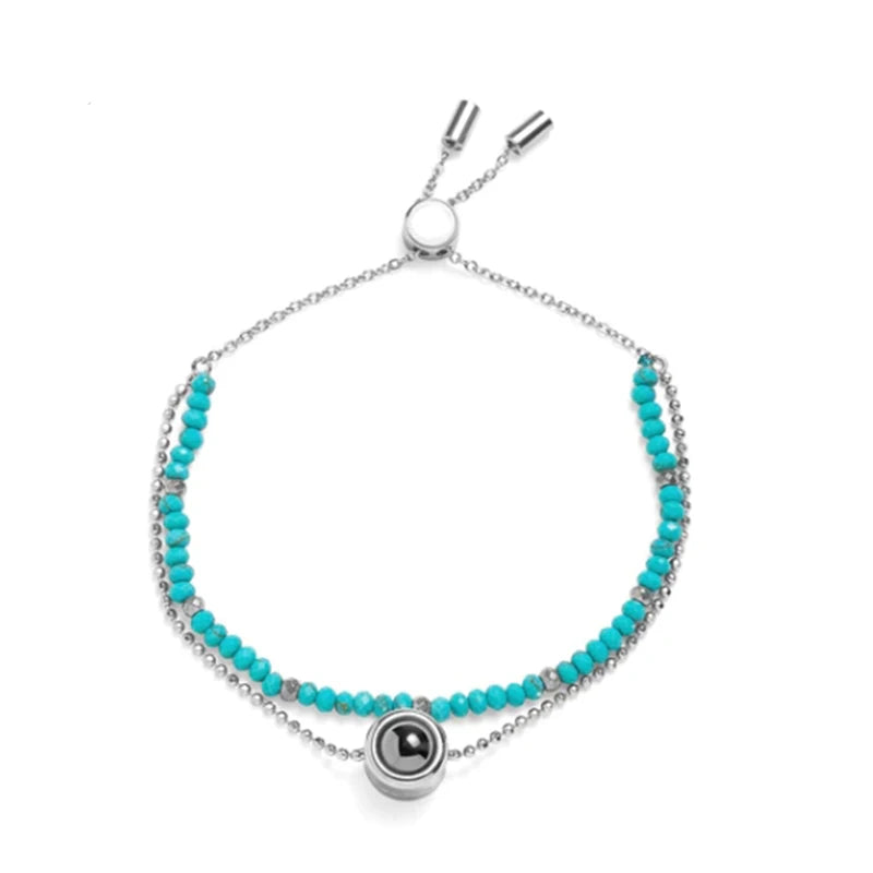 Personalized Photo Projection Bracelet Colorful Natural Crystal Stone Beads