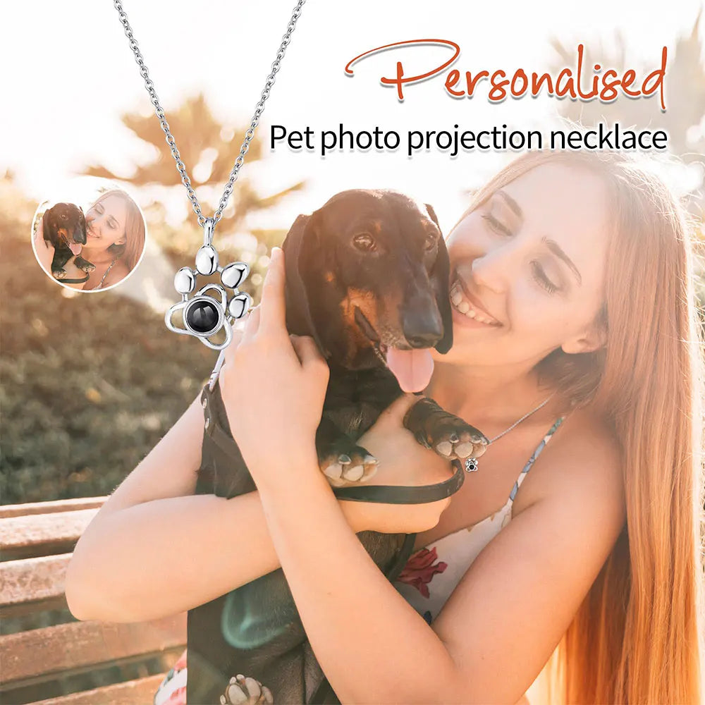 Custom Pet Paw Photo Projection Necklace