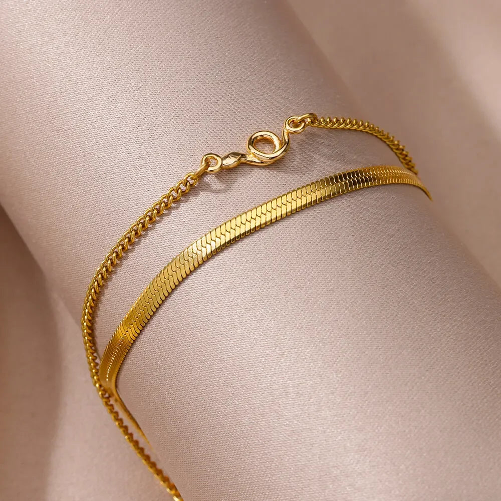 Snake Double Layer Stainless Steel Anklet