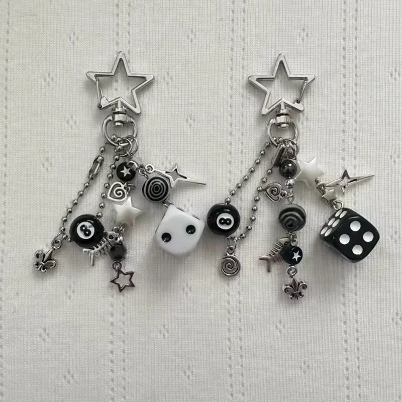 Handmade Edgy Black & White Dice Keychain